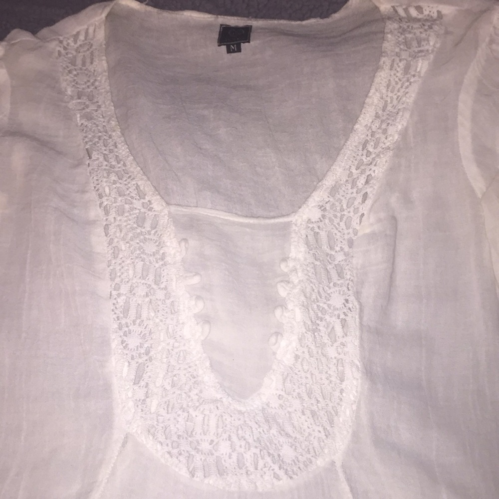 Crocheted and Linen Boho Top with flared sleeves